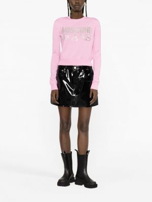 Džemperis su kristalais Moschino Jeans rožinė
