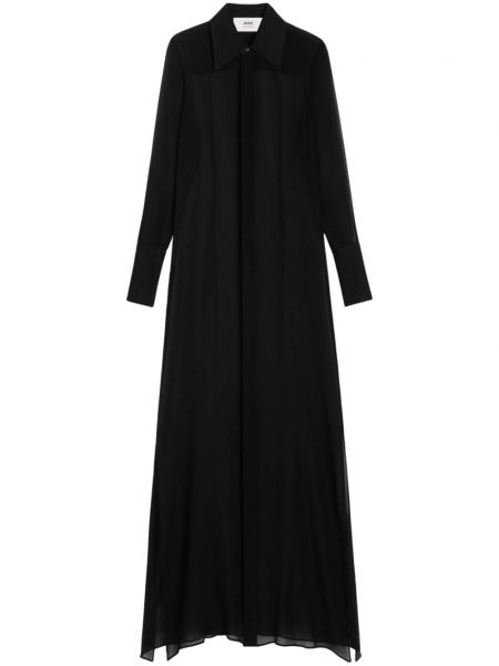 Prozorna svilena dolga obleka Ami Paris črna