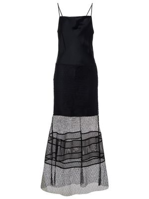 Saténové midi šaty so sieťovinou Helmut Lang čierna