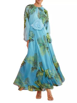 Шифоновое платье с принтом с тропическим принтом Cynthia Rowley синее