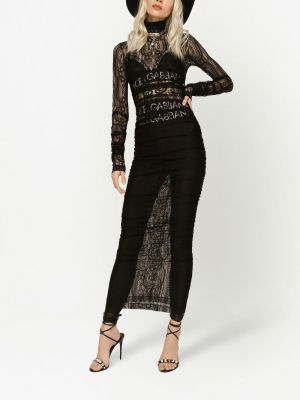 Mežģīņu caurspīdīgs kleita Dolce & Gabbana melns
