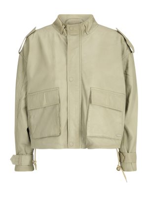 Jednofarebná priliehavá kožená bunda na zips Maze - zelená