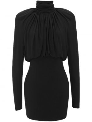 Viskózové koktejlové šaty na zip s dlouhými rukávy Saint Laurent - černá