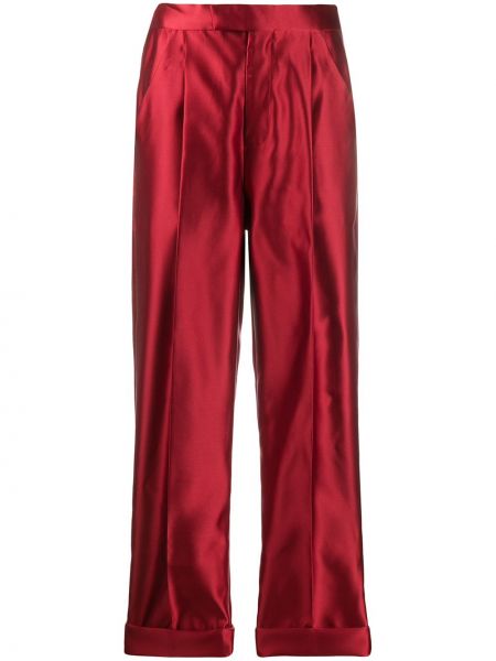 Копринени прав панталон Tom Ford червено