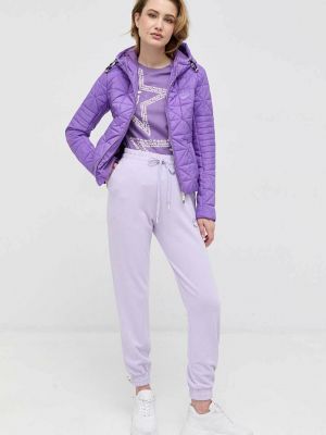 Spodnie sportowe bawełniane z nadrukiem Pinko fioletowe