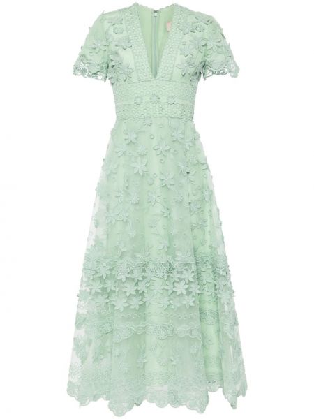 Šilkinis vakarinė suknelė iš tiulio Elie Saab žalia