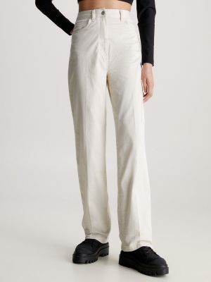 Pantalones rectos de cintura alta Calvin Klein Jeans blanco