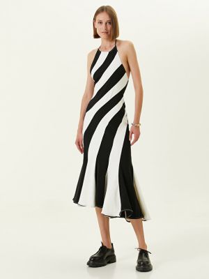 Черно-белое полосатое платье-миди с воротником-халтером Marc Jacobs