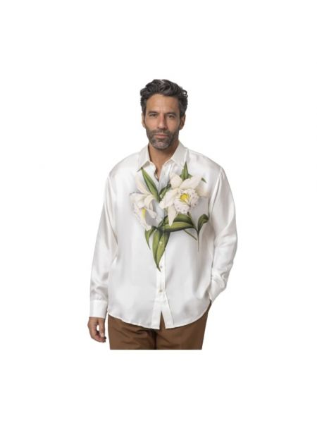 Satynowa koszula w kwiatki Pierre Louis Mascia biała