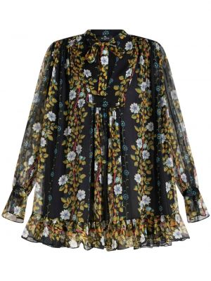 Květinové hedvábné šaty s potiskem Etro černé