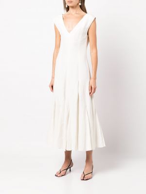 Jedwabna lniana sukienka midi z wzorem argyle Voz biała