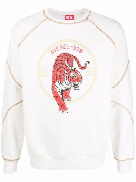 Tigerstripete trykt sweatshirt Diesel hvit