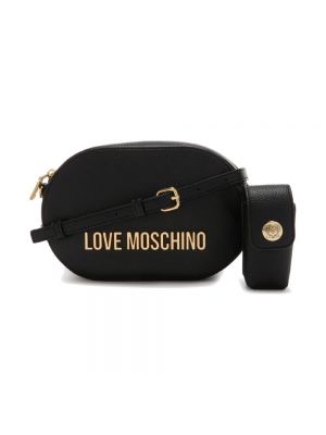 Torba na ramię skórzana Love Moschino czarna