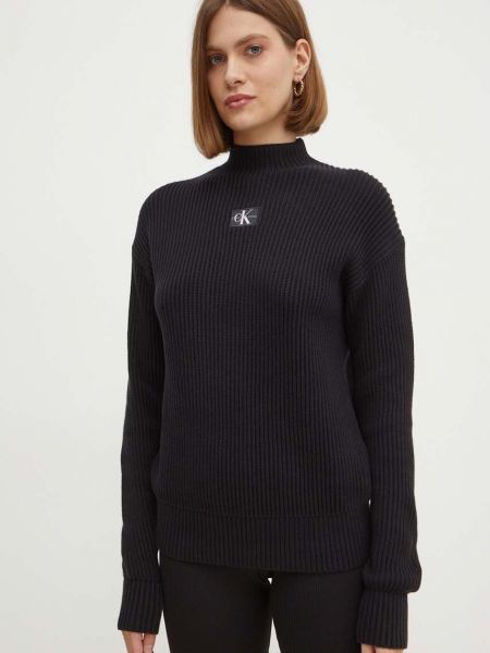 Długi sweter bawełniany Calvin Klein Jeans czarny