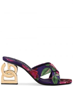 Papuci tip mules cu toc cu model floral din jacard Dolce & Gabbana
