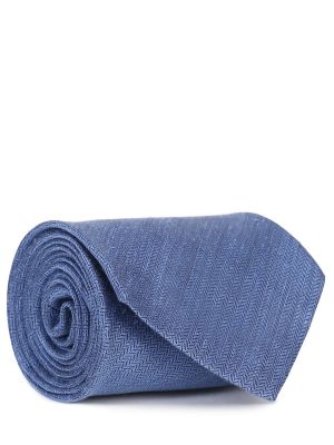 Шелковый льняной галстук Cesare Attolini синий