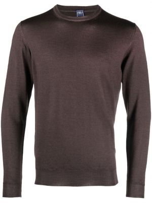 Вълнен пуловер от мерино вълна с кръгло деколте Fedeli кафяво