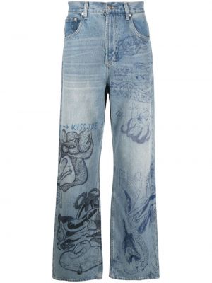 Straight leg jeans con stampa Domrebel blu