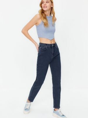 Jeansy skinny z wysoką talią slim fit Trendyol niebieskie