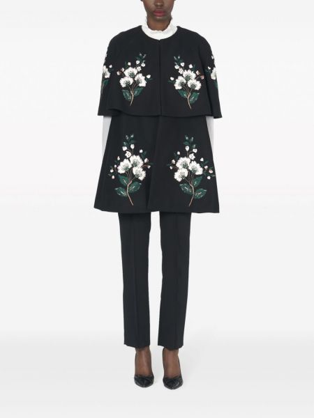 Manteau en laine à fleurs Carolina Herrera noir