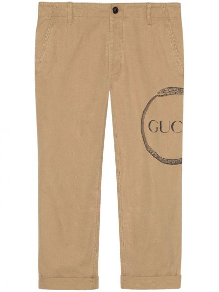 Pantalones chinos con estampado Gucci beige