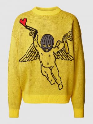 Dzianinowy sweter z nadrukiem Review żółty