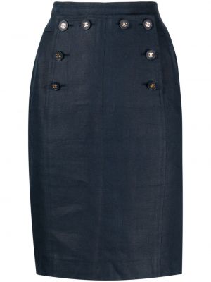 Lněné pouzdrová sukně s vysokým pasem s knoflíky Chanel Pre-owned