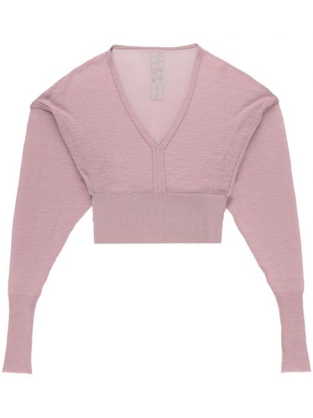 Прозрачен дълъг пуловер с v-образно деколте Rick Owens розово