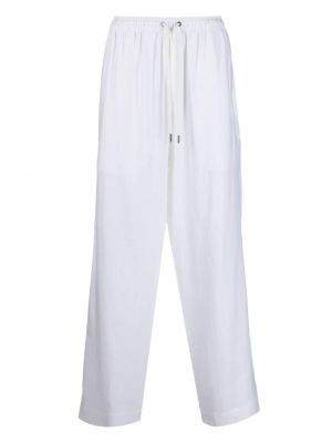 Lněné rovné kalhoty Emporio Armani bílé