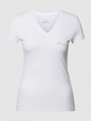 Koszulka bawełniana z dekoltem w serek Armani Exchange biała