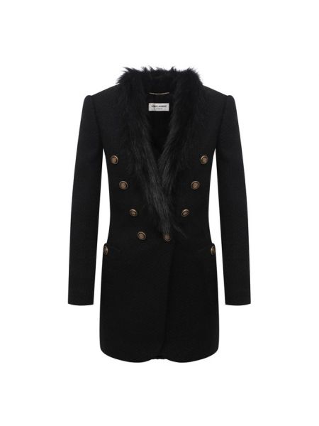 Шерстяной двубортный пиджак Saint Laurent черный