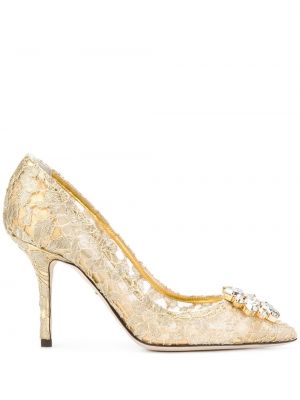 Полуотворени обувки с дантела Dolce & Gabbana златисто