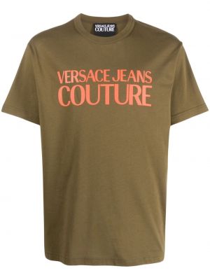 Bavlněné tričko s potiskem Versace Jeans Couture zelené