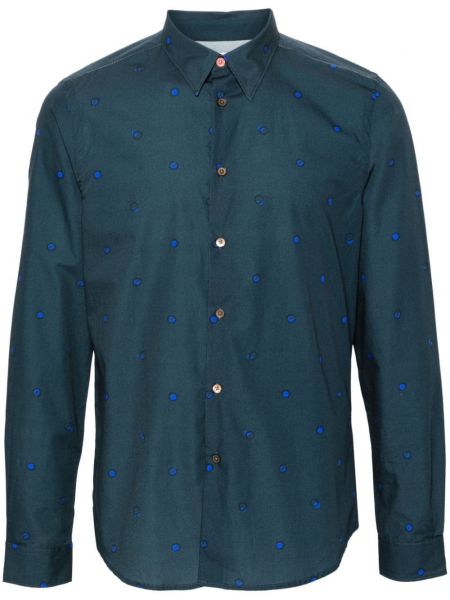 Raštuota medvilninė ilgi marškiniai Ps Paul Smith mėlyna