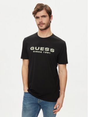 Slim fit tričko s krátkými rukávy Guess černé
