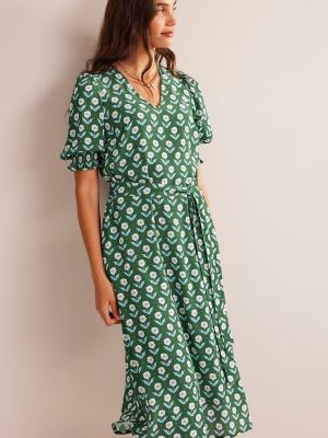 Платье с рюшами из крепа Boden зеленое