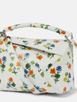 Kožna crossbody torbica s cvjetnim printom Loewe bijela