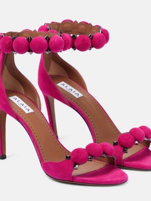 Велурени сандали Alaã¯a розово