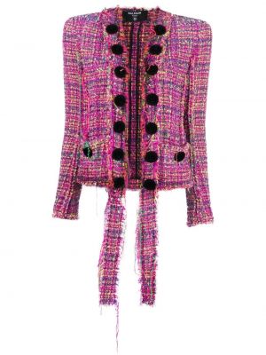 Tweed nødlidende lang jakke Balmain rosa