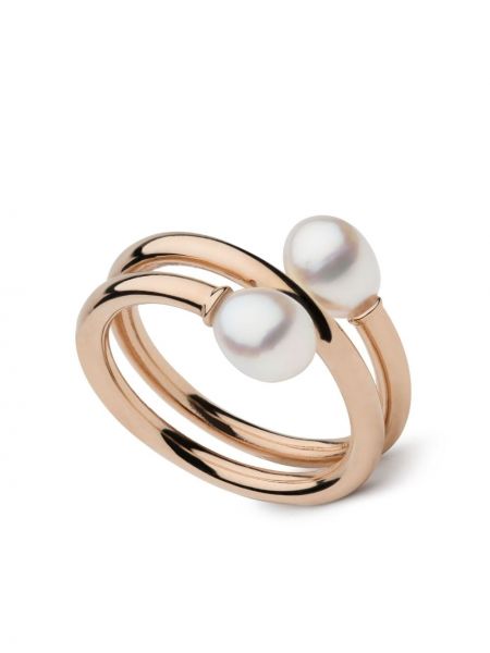 Rožinio aukso žiedas su perlais Autore Moda