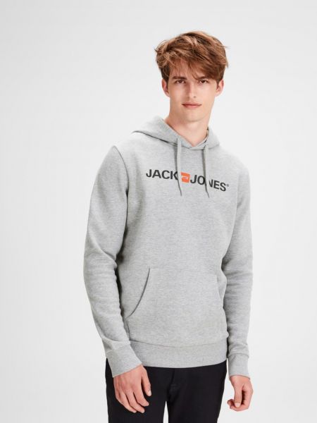 Dugi sweatshirt s printom Jack & Jones siva