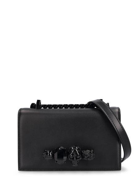 Bolsa de hombro de cuero Alexander Mcqueen negro