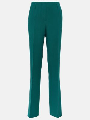 Vlnené rovné nohavice s vysokým pásom Dries Van Noten zelená