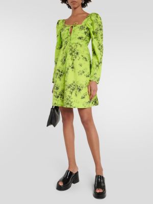 Mustriline puuvillased kleit Ganni roheline
