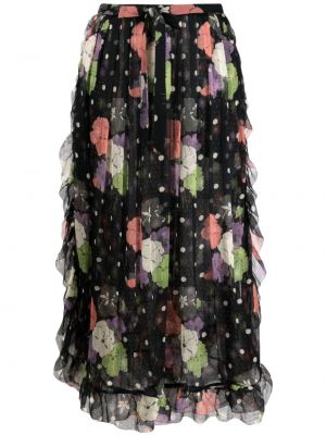 Midi suknja s cvjetnim printom s printom s volanima Etro crna