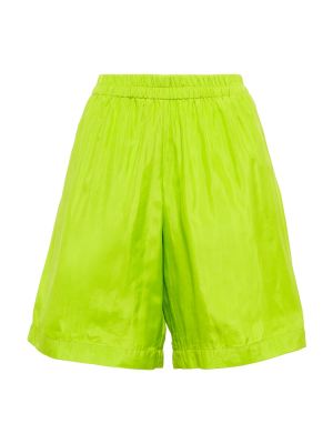 Shorts taille haute en soie en coton Dries Van Noten vert