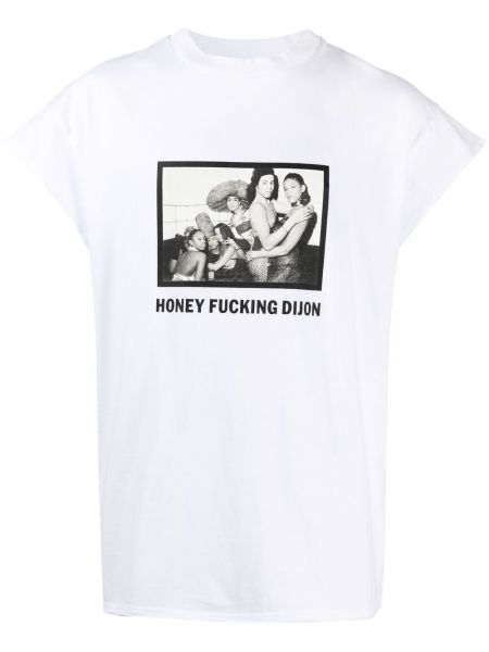 Camiseta con estampado Honey Fucking Dijon blanco