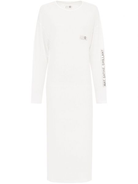 Βαμβακερή ίσιο φόρεμα από διχτυωτό Mm6 Maison Margiela λευκό