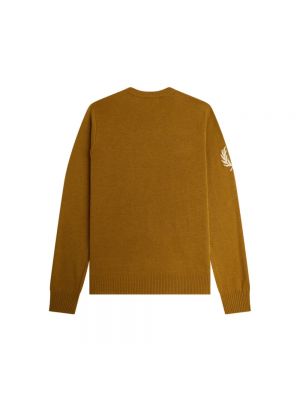 Sweter z dekoltem w serek Fred Perry brązowy