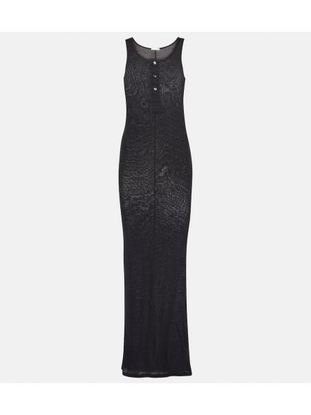 Pletena pamučna maksi haljina Ami Paris crna